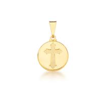 Pingente Redondo Banhado a Ouro Imagem Cruz 15x15/25mm