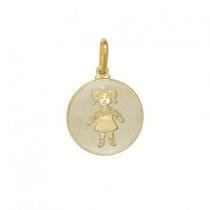 Pingente Redondo Com Menina De Resina Madre Pérola Pingente Redondo Com Menina De Resina Madre Pérola