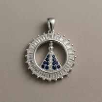 Pingente redondo Nssa Aparecida em prata 925 legitima manto Azul e Zirconia Baguete Pingente redondo Nssa Aparecida em prata 925 legitima manto Azul e Zirconia Baguete