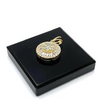 Pingente Redondo Ouro Amarelo 18k Cravejado Diamante Brilhante Natural Pizza 1.1cm -11mm
