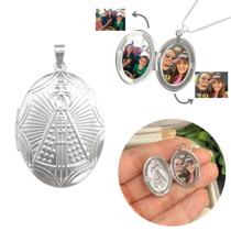 Pingente relicário 2 fotos Nossa Sra Oval Banhado Prata 925 Pingente relicário 2 fotos Nossa Sra Oval Banhado Prata 925