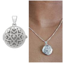Pingente relicário de prata 925 redondo mini arabescos