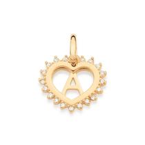 Pingente rommanel banhado ouro 18k feminino letra inicial nome alfabeto coraçâo pedra zircônia 542629 Pingente rommanel banhado ouro 18k feminino letra inicial nome alfabeto coraçâo pedra zircônia 542629