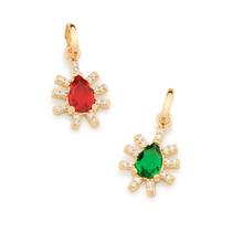 Pingente rommanel banhado ouro 18k feminino pedra cristal zircônia gota vermelho ou verde 542366