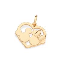 Pingente Rommanel Coração Mickey e Minnie Fol. Ouro 542744