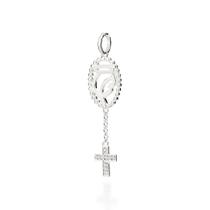 Pingente rommanel prata 925 feminino oval nossa senhora de fátima e cruz pendurada cravejado pedra zircônias 840130