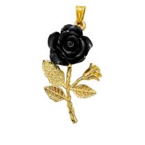 Pingente Rosa Preta Dama Da Noite 3 Cm Metal Dourado