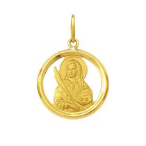 Pingente Santa Luzia Ouro 18K 24mm Redondo Vazado K210