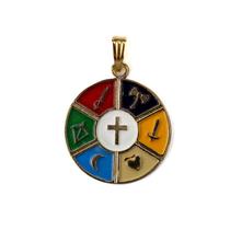 Pingente Sete Linhas Orixás Colorido 3,1 cm Dourado