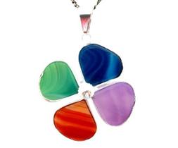 Pingente Trevo 4 Folhas em Pedra Agata Mista Natural com Banho Prateado - 10 Unidades