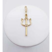 Pingente tridente exu cravejado micro zircônia banhado ouro