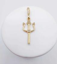 Pingente tridente exu cravejado micro zircônia banhado ouro Pingente tridente exu cravejado micro zircônia banhado ouro