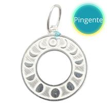 Pingente unissex medalha minimalista fases da lua - prata 925