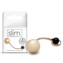 Pingente Vaginal Dourado com Pedra Preta Redonda 2,4cm Slim