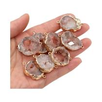 Pingentes De Ágata Druzy Natural Banhados a Ouro Com Furo Duplo, Conector De Cristal Para Fabricação