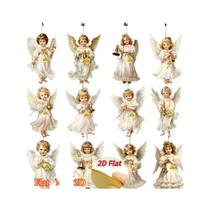 Pingentes De Anjo De Natal Vintage Em Madeira 12pcs Ornamentos De Madeira Artificial Para Decoração
