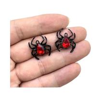 Pingentes De Aranha Preta De Halloween Com Cristal Vermelho 10pcs DIY Para Colares E Brincos,