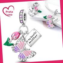 Pingentes De Borboleta Tulipa Em Tom Rosa-Violeta Em Prata Esterlina 925 Para Confecção De Joias