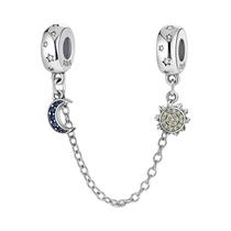 Pingentes De Cadeia De Segurança Em Prata Com Estrela E Lua Para Pulseira DIY S925 Joias Finas