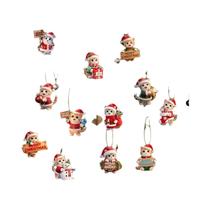 Pingentes De Madeira Temáticos De Gato Fofo, 12 Peças, Decorações Planas 2D Para Árvore De Natal