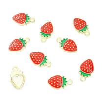 Pingentes De Morango Vermelho Esmaltados Com Efeito Gotejante, 10 Peças, Mini Pingentes De Frutas