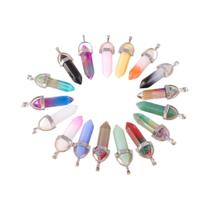 Pingentes De Pedra Natural Hexagonal 5pcs Cristal Quartzo Ametista Para Colar Brinco DIY Joias