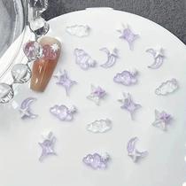 Pingentes De Unha 3D Roxo Misto Com Lua, Nuvem E Estrela, 50 Peças, Kawaii Lumionus, Mini Nuvem De