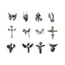 Pingentes Para Nail Art Estilo Gótico Punk, 10 Peças, Em Liga De Prata Antiga, Decorações De Cruz De