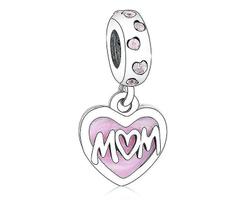 Pingentes pingentes 925 prata mãe script coração balançar charme pulseira contas penduradas para fazer encantos diy