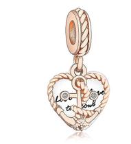 Pingentes pingentes 925 pulseira de prata esterlina corda coração e âncora do amor pendente pingente pingente de jóias diy encantos