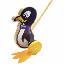 Pinguim Rola De Empurrar Madeira Maninho Artesanatos