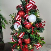 Pinheiro Decorado Vermelho Listrado 48cm