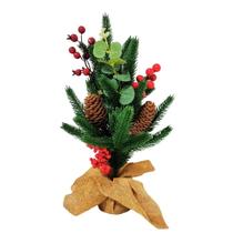 Pinheiro Decorativo Luxo Pinhas e Azevinho Base Linho Juta 40cm - Bela Flor