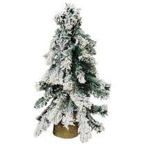 Pinheiro Enfeite de Mesa Nevado Rústico Luxo Base Linho Juta 46cm - Bela Flor