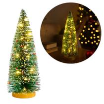 Pinheiro Iluminado Enfeite de Mesa Árvore Nevada LED Sequencial e Base de Madeira 25cm