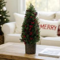 Pinheiro Natalino Decorativo 45cm Pinhas Azevinho Vaso Mesa Árvore de Natal Frutinhas Vermelhas Pinheiro Natalino Decorativo 45cm Pinhas Azevinho Vaso Mesa Árvore de Natal Frutinhas Vermelhas