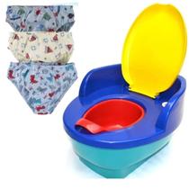 Pinico Musical Menino Troninho até 18kg Degrau e Assento Redutor de Privada + Kit Cuecas Sortidas PP ao GG Pinico Musical Menino Troninho até 18kg Degrau e Assento Redutor de Privada + Kit Cuecas Sortidas PP ao GG