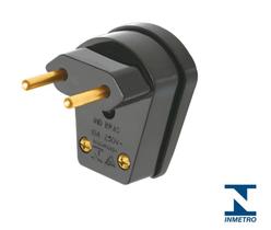 Pino de Tomada 10a Macho Maciço 90 Graus 2 Pinos Fino Prensa Cabo 2P Preto