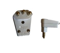 Pino de Tomada 10a Macho Maciço 90 Graus 3 Pinos Fino Prensa Cabo 2P+T Branco