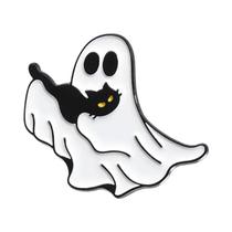 Pins De Esmalte, Broches E Distintivos De Lapela Com Temas De Gato Fantasma Branco, Abóbora E