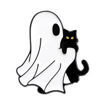 Pins De Esmalte, Broches E Distintivos De Lapela Com Temas De Gato Fantasma Branco, Abóbora E