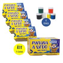 Pintura a Dedo 6 Cores Kit 5 Caixas Maripel Escolar Infantil Não Tóxica Desenvolve a Criatividade