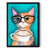 Pintura decorativa Gato bebendo Cappuccino 30x40cm