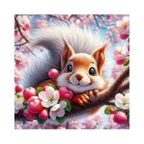 Pintura Em Diamante De Esquilo Com Pedras Redondas E Quadradas, Mosaico De Flores DIY Para Arte De