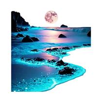 Pintura Em Diamante Paisagem Lunar À Beira-Mar 2024, Cenário Noturno, Bordado Com Diamantes
