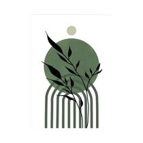 Pintura Em Tela Minimalista Com Folhas Geométricas Boho Verde Abstrato, Arte De Parede Para