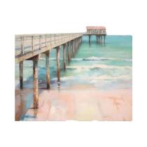 Pintura Em Tela Rosa Retrô Com Ondas De Praia E Palmeiras, Arte De Parede Costeira Para Sala De