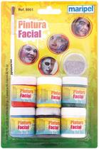 Pintura Facial 6 unidades com 15ml cada + 1 Pote com Brilho e Pincel Maripel