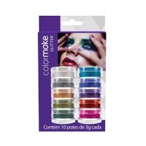 Pintura Facial Glitter Em Pó 10 Cores Com 3g Cada ColorMake Ref: 2750