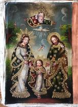 Pintura Óleo Sobre Tela Cusquenho Sagrada Família 20x30 Cm
